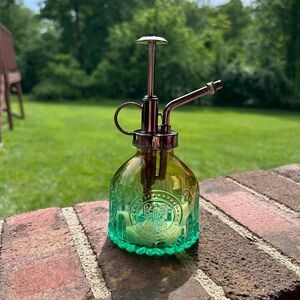 Green and Yellow Ombré Glass Plant Mister Filled with Milky Quartz